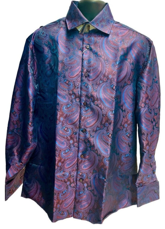 Leoni Elegant Paisley Dress Shirt (Grape)