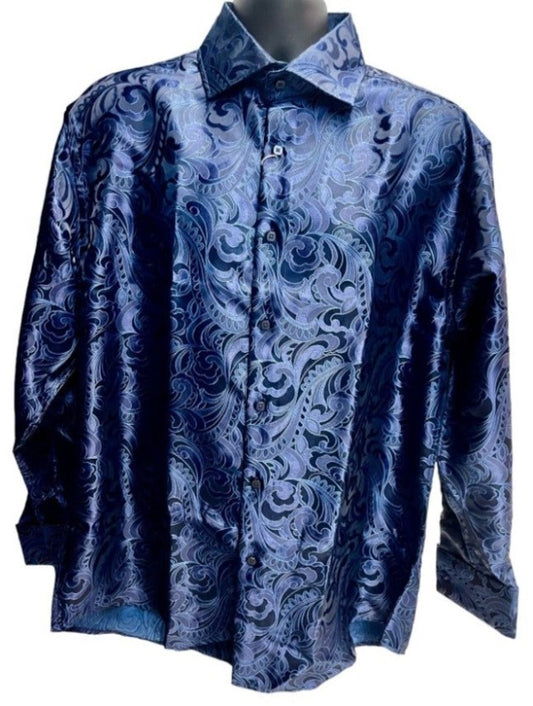 Leoni Elegant Paisley Dress Shirt (Navy)