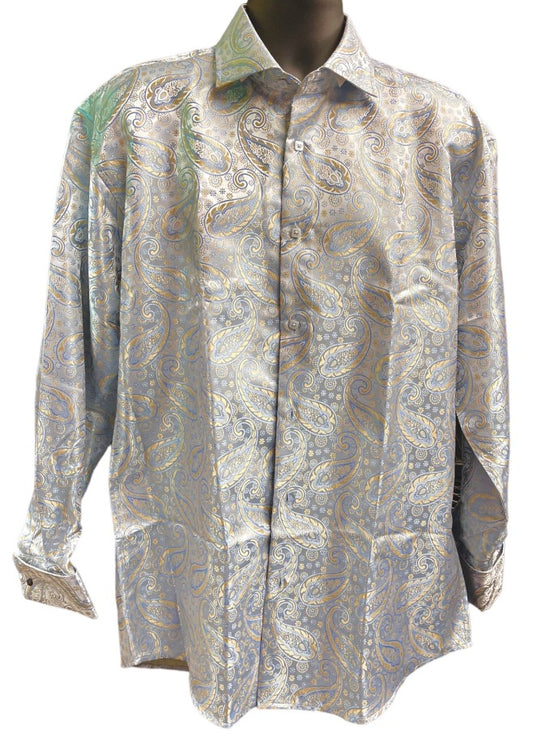 Leoni Elegant Paisley Dress Shirt (Ice Blue)