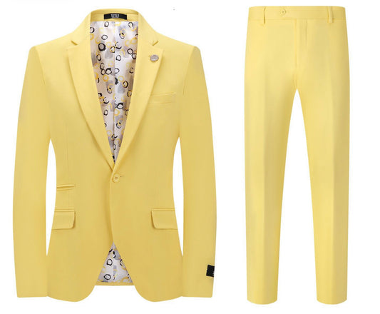 SUSLO COUTURE COTTON STRETCH FIT SUIT (Yellow)