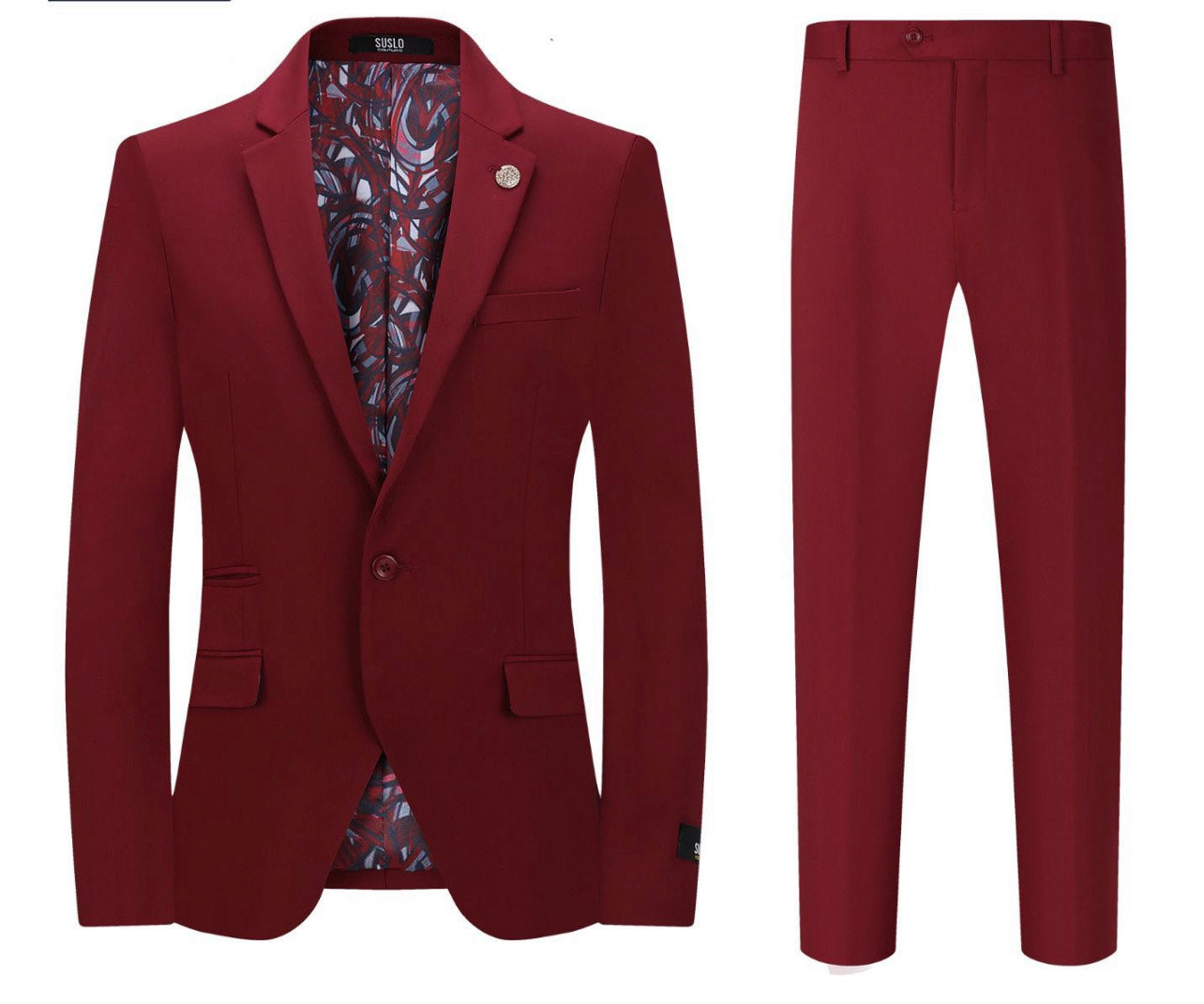 SUSLO COUTURE COTTON STRETCH FIT SUIT (Burgandy)