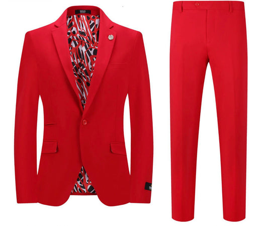 SUSLO COUTURE COTTON STRETCH FIT SUIT (Red)