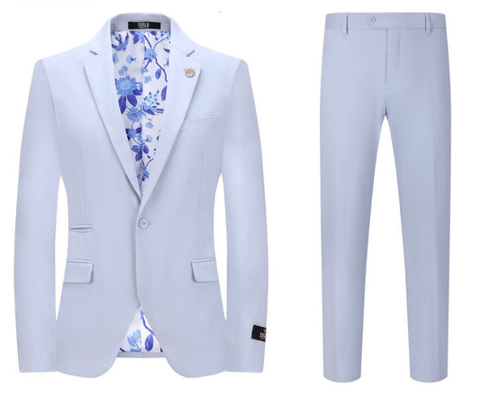 SUSLO COUTURE COTTON STRETCH FIT SUIT (Sky)